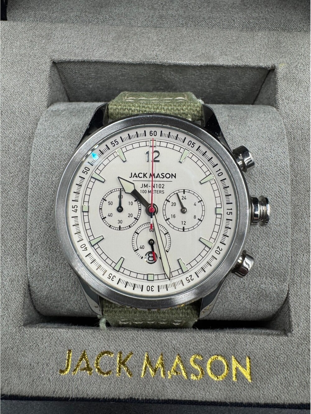 Jack Mason Chronograph Watch JM-N102-018 Stainless Steel Green Strap 100 Meters